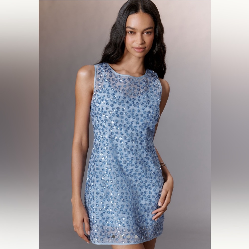 NWT Siempre Sleeveless Sequin Shift Mini Dress in Violet Size L in lilac